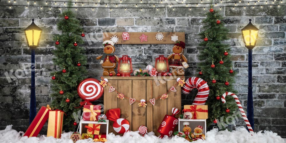 Kate Christmas Brick Wall Backdrop Gingerbread Man Designed by Emetselch