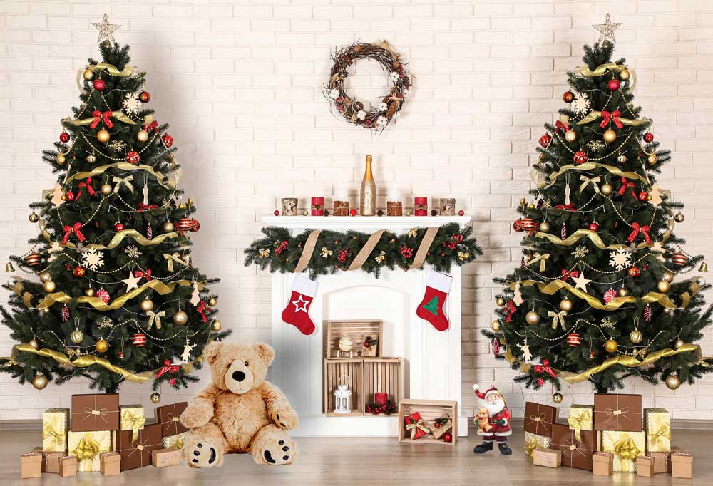 Kate Christmas Fireplace Backdrop Gifts for Photography