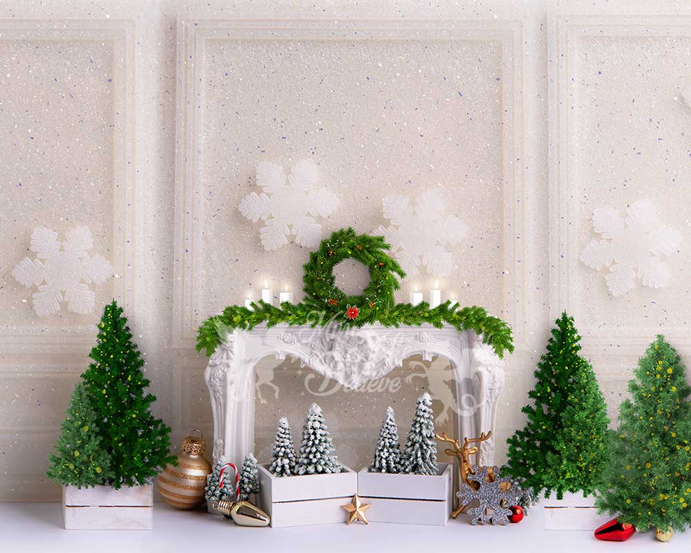 Kate Christmas Fireplace Backdrop Shiny Ornate Wall Designed by Mini MakeBelieve