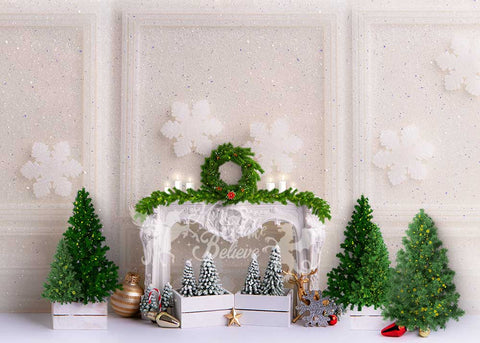 Kate Christmas Tree Winter Navy Wall Gold Ornaments Backdrop Designed