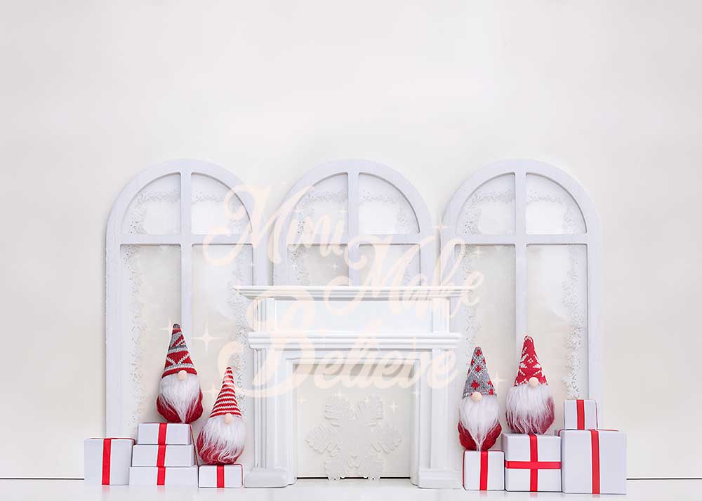 Kate Christmas Holiday Gnomes Backdrop Fireplace Designed by Mini MakeBelieve