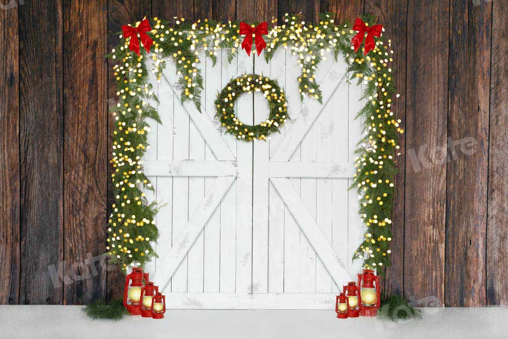 Kate Christmas Lantern Backdrop Barn Door Bowknot Designed by Emetselch