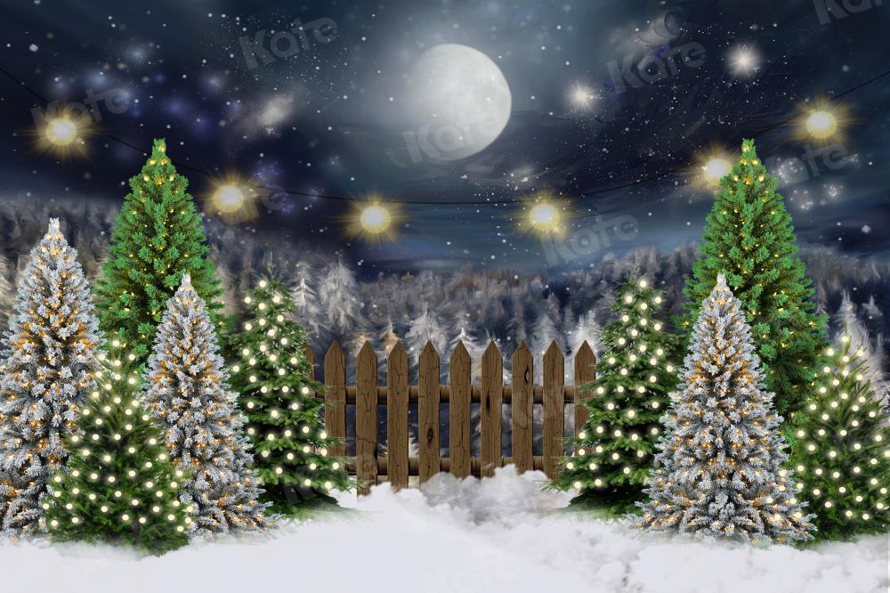 RTS Kate 7x5ft Christmas Night Pine Trees Farm Backdrop(Clearance US only)