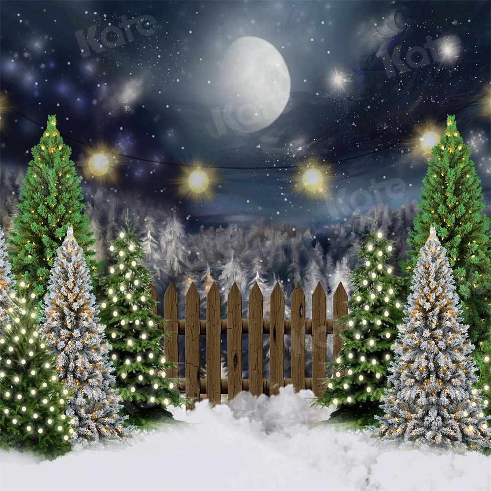 RTS Kate 7x5ft Christmas Night Pine Trees Farm Backdrop(Clearance US only)