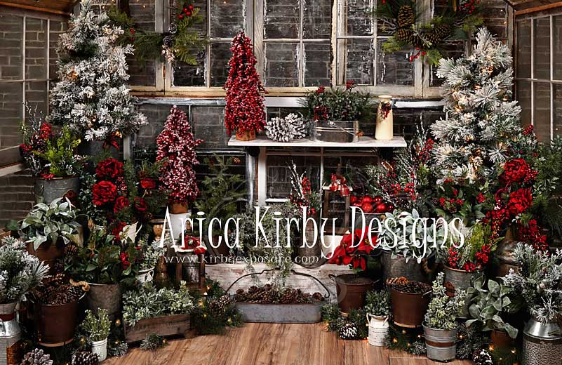 Kate Christmas Tree Wood House Winter Backdrops Designed by Arica Kirby