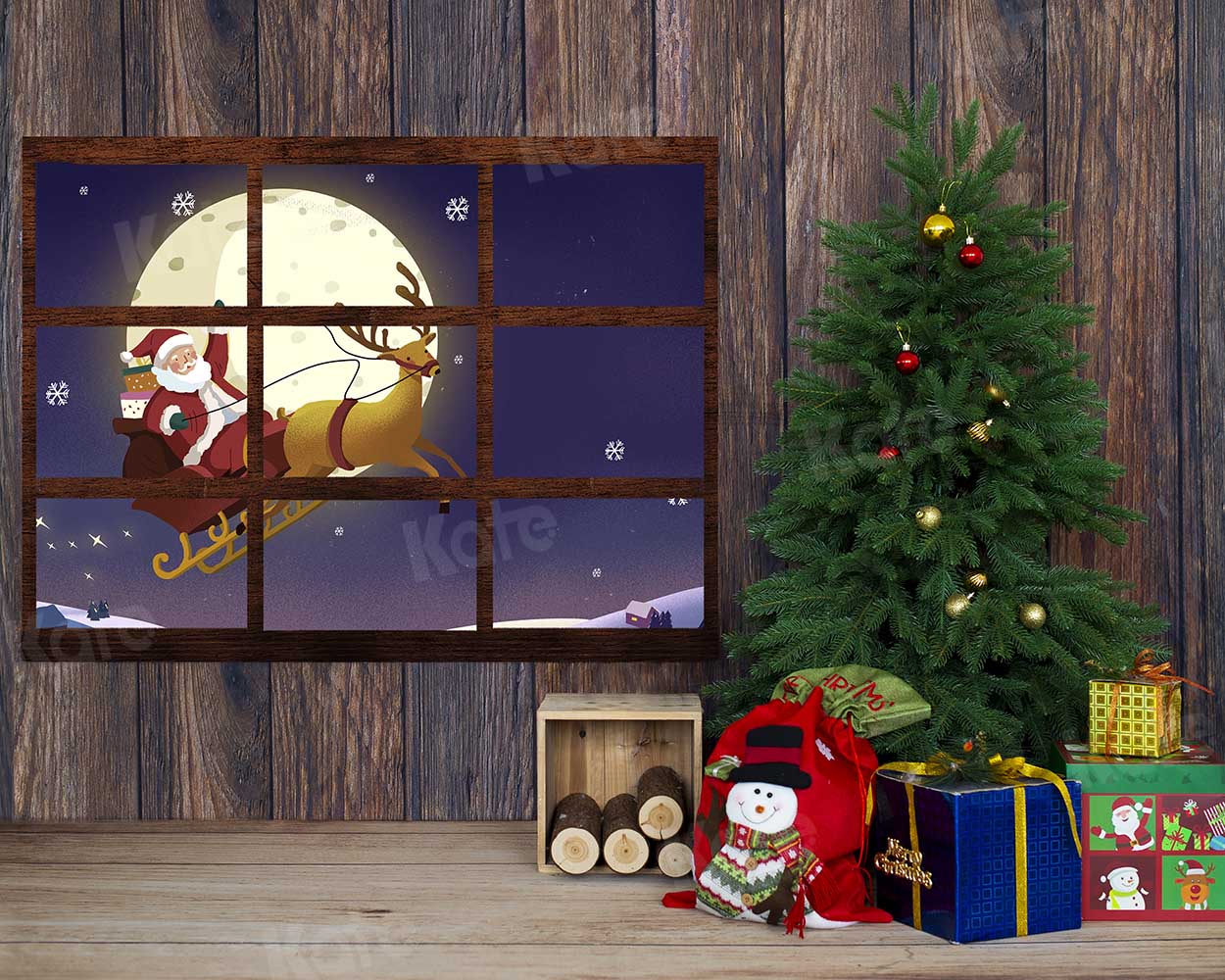 Kate Christmas Gift Wood House Window Backdrop Designed by Emetselch