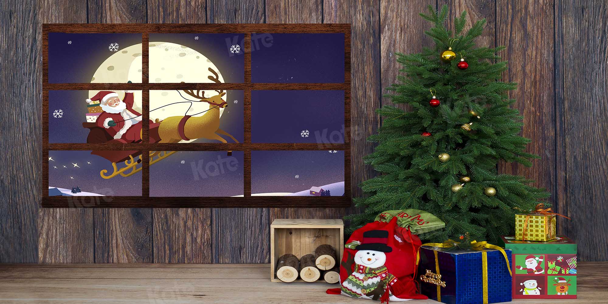 Kate Christmas Gift Wood House Window Backdrop Designed by Emetselch