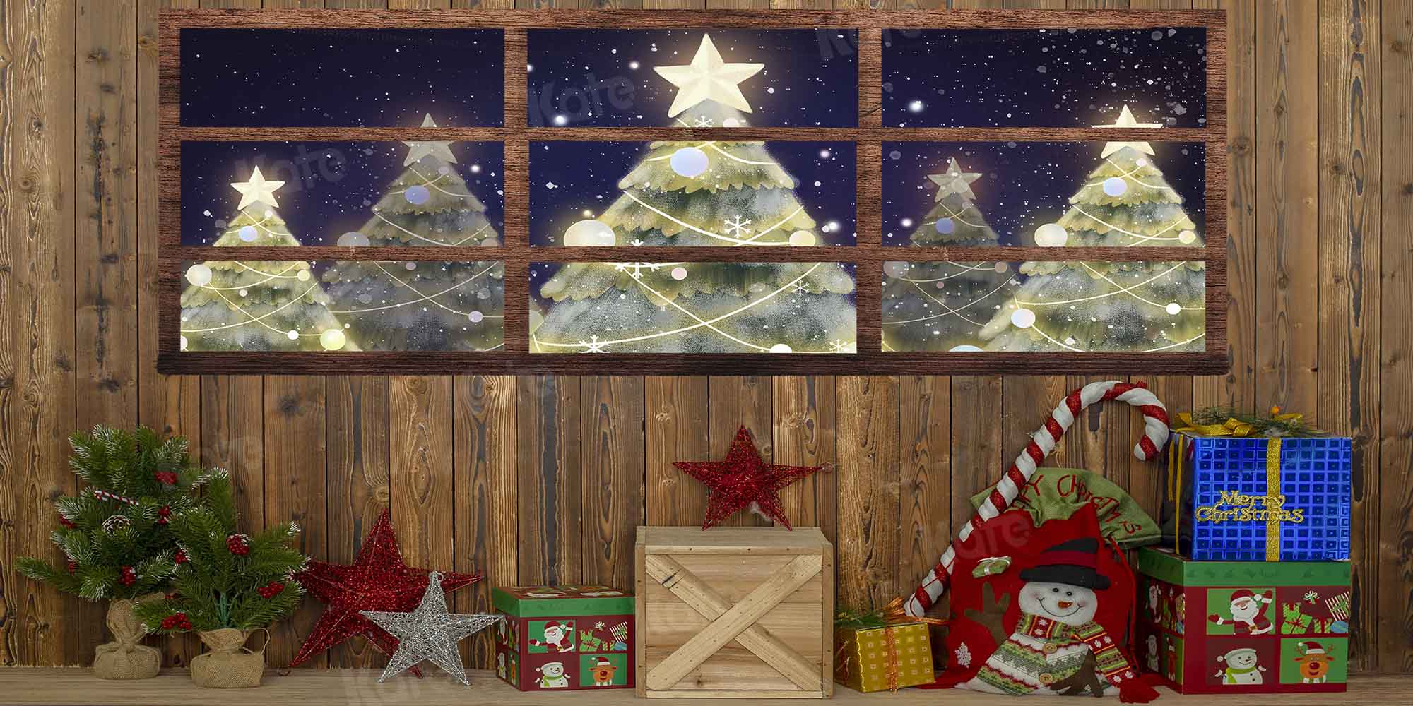 Kate Christmas Gift Star Wood House Backdrop Designed by Emetselch