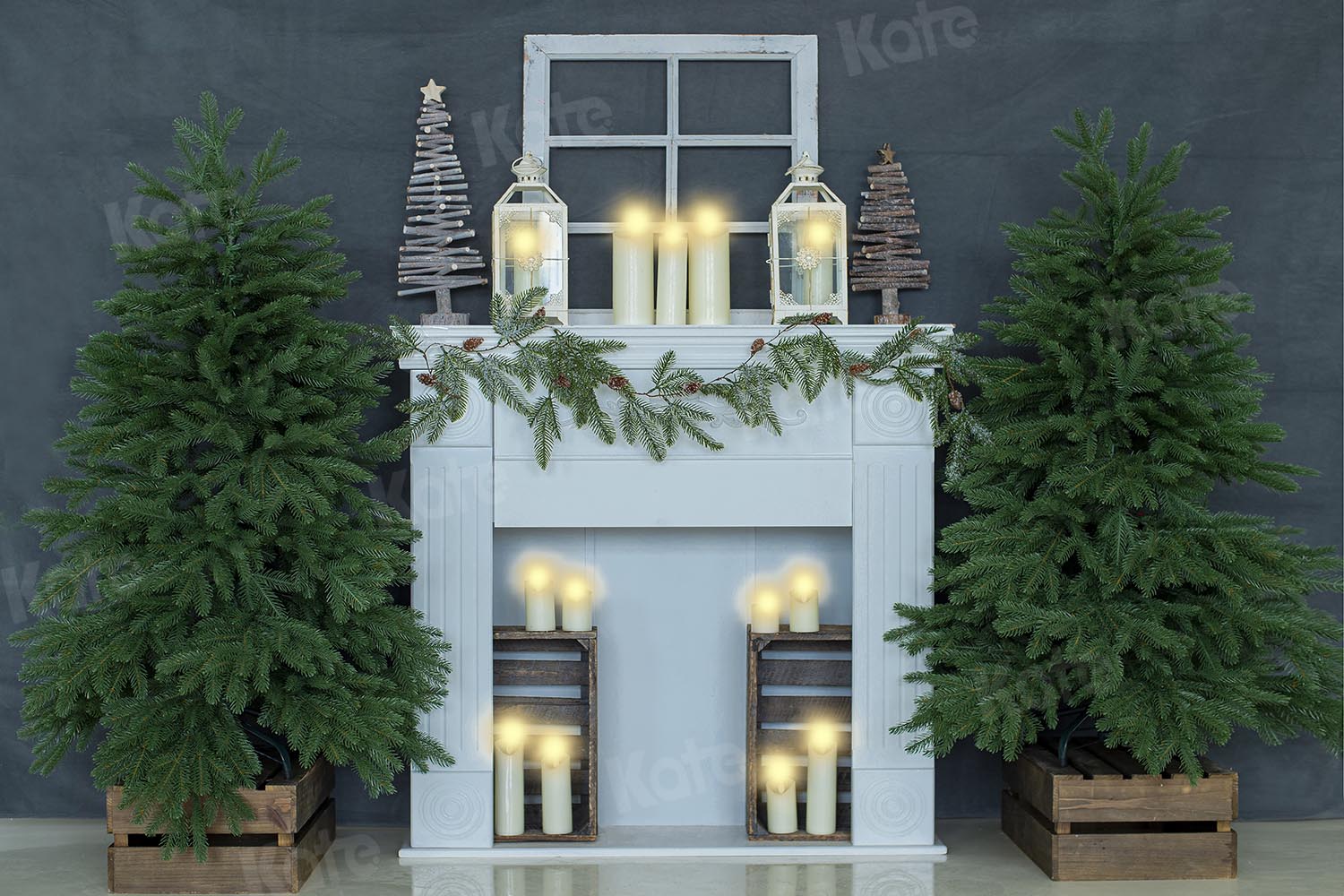 Kate Christmas Candle Gray House Backdrop Designed by Emetselch
