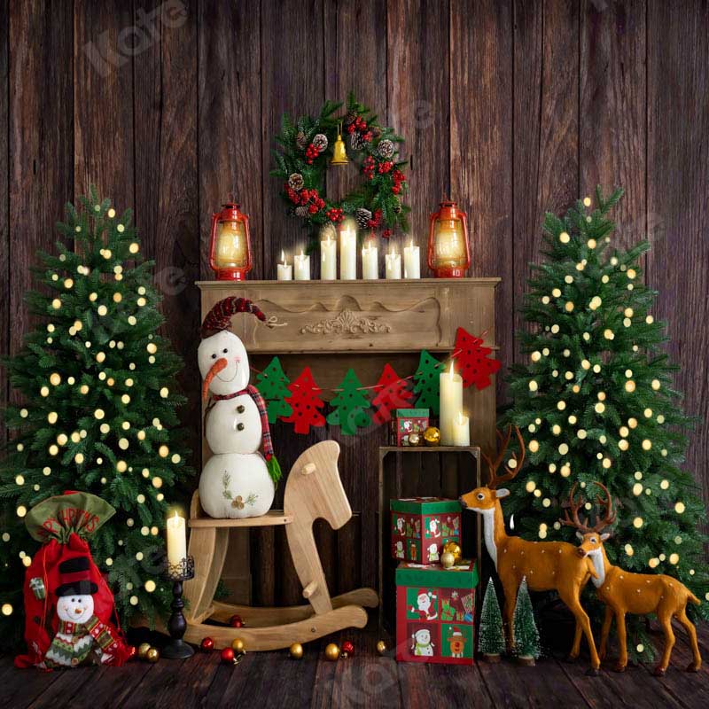Kate Christmas Snowman Elk Fireplace Backdrop Designed by Emetselch