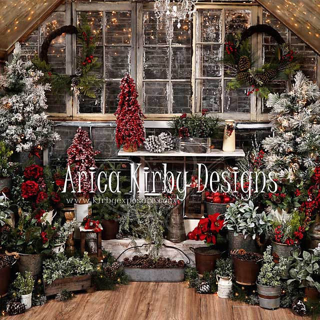 Kate Christmas Tree Wood House Winter Backdrops Designed by Arica Kirby