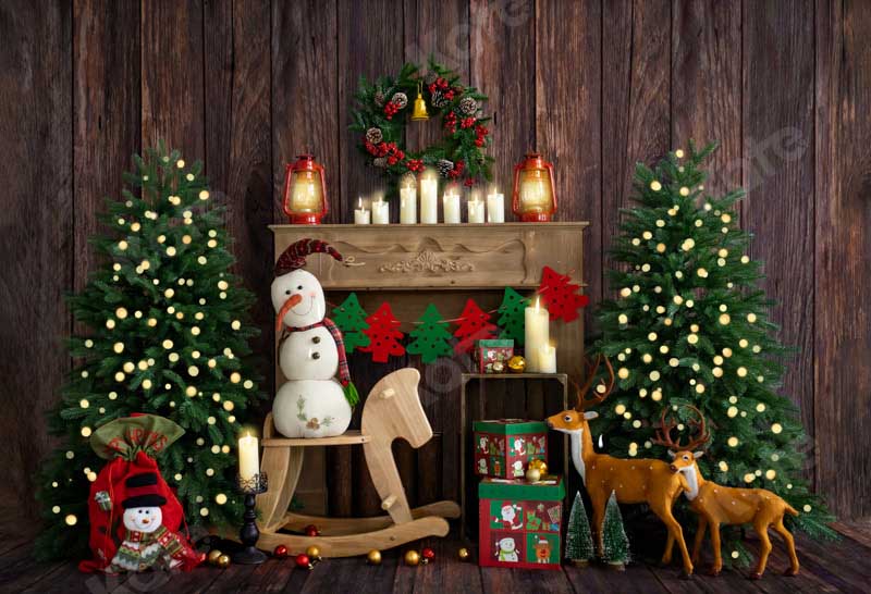 Kate Christmas Snowman Elk Fireplace Backdrop Designed by Emetselch