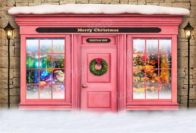 Kate Christmas Shop Winter Pink Backdrop for Photography