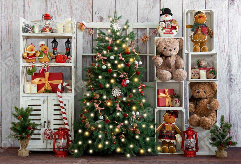 Kate Christmas Gift Shelf Teddy Bear Backdrop Designed by Emetselch
