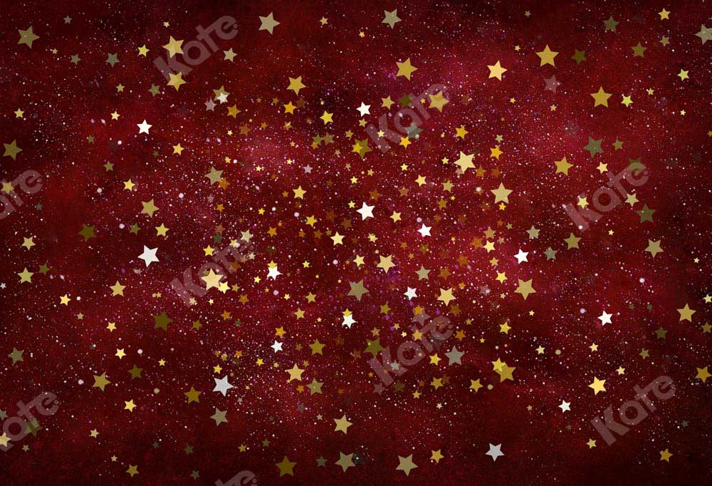 Kate Christmas Red Maroon Stars Backdrop Designed by Chain Photography