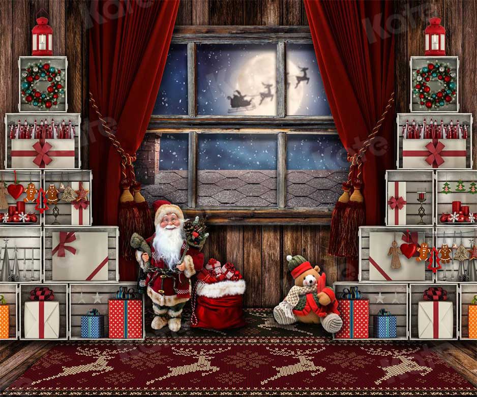 Kate Christmas Room Backdrop Gift cabinet Santa claus for Photography