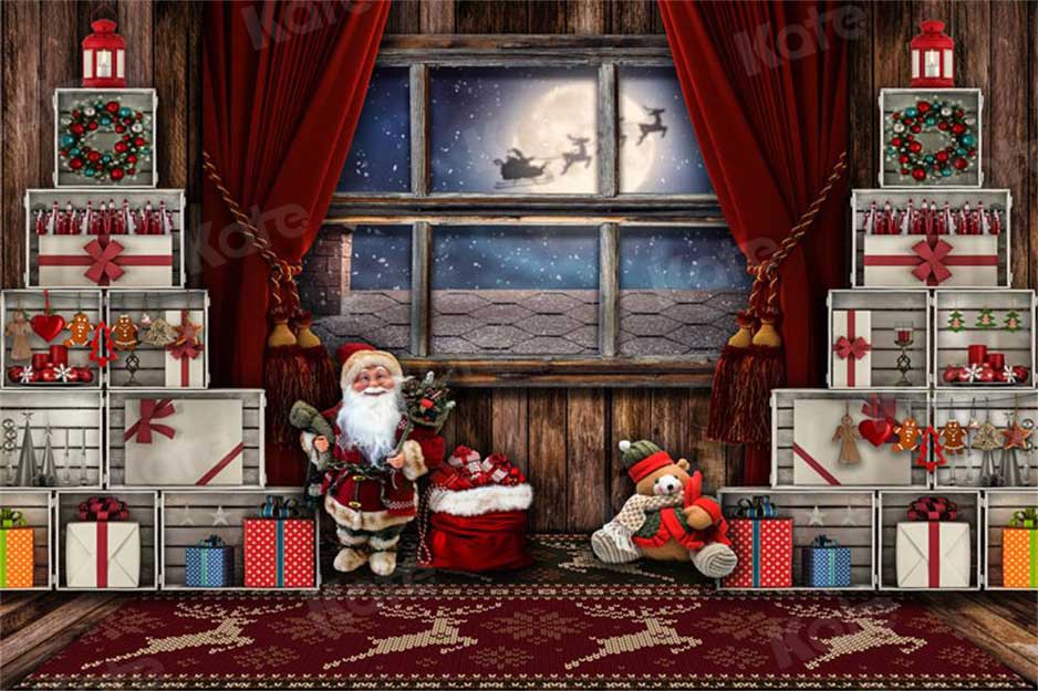 Kate Christmas Room Backdrop Gift cabinet Santa claus for Photography
