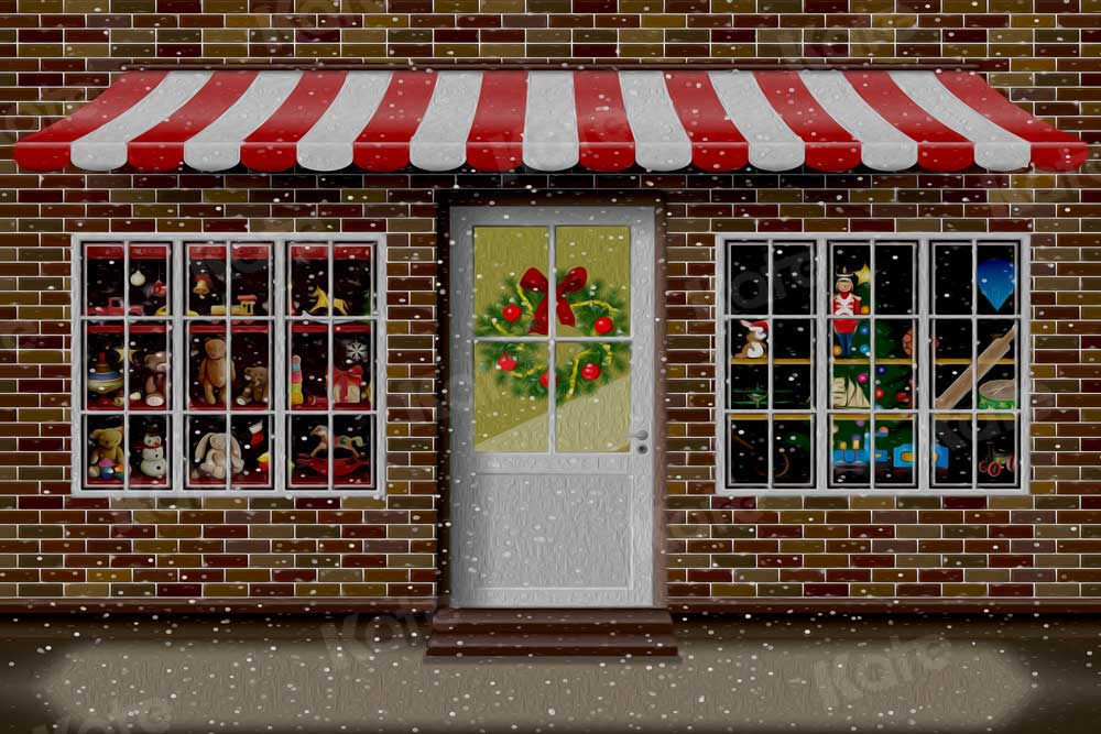 Kate Christmas Shop Window Backdrop Winter Snow Wreath for Photography
