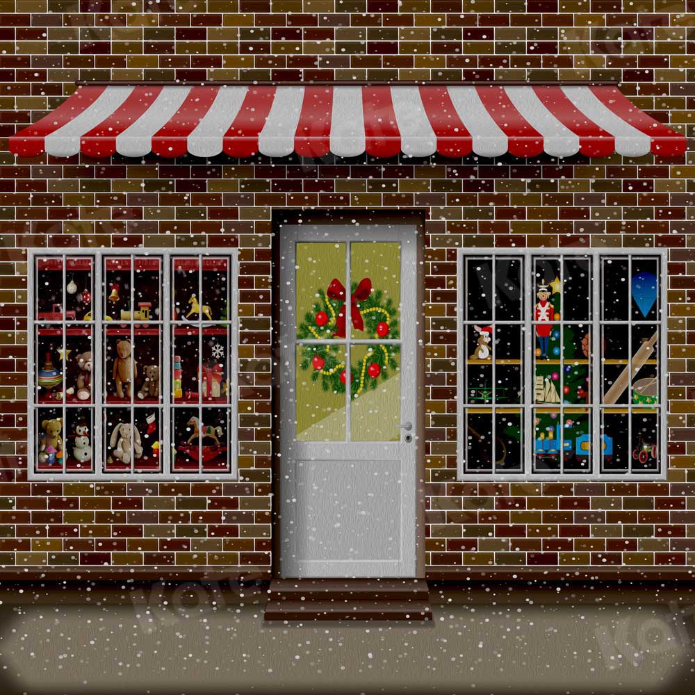 Kate Christmas Shop Window Backdrop Winter Snow Wreath for Photography