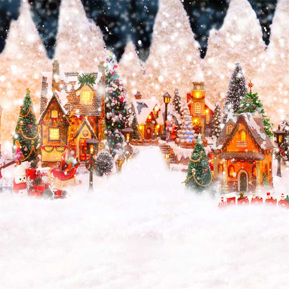 Kate Christmas Town Backdrop Winter Snow for Photography