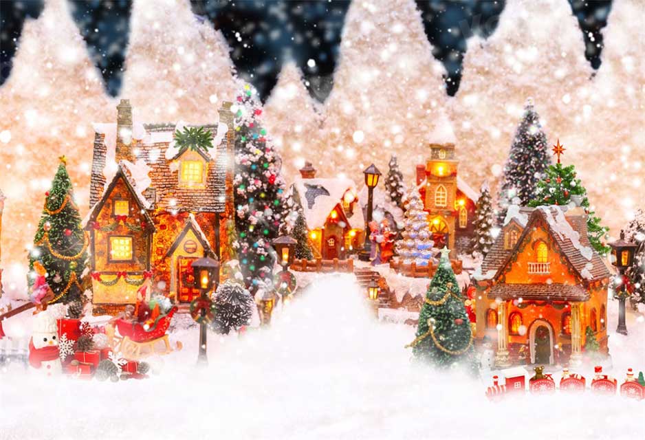 Kate Christmas Town Backdrop Winter Snow for Photography