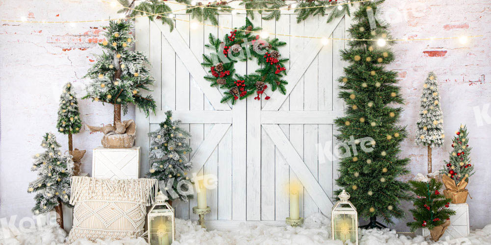 Kate Christmas Tree Backdrop White Barn Door Snow Designed by Emetselch