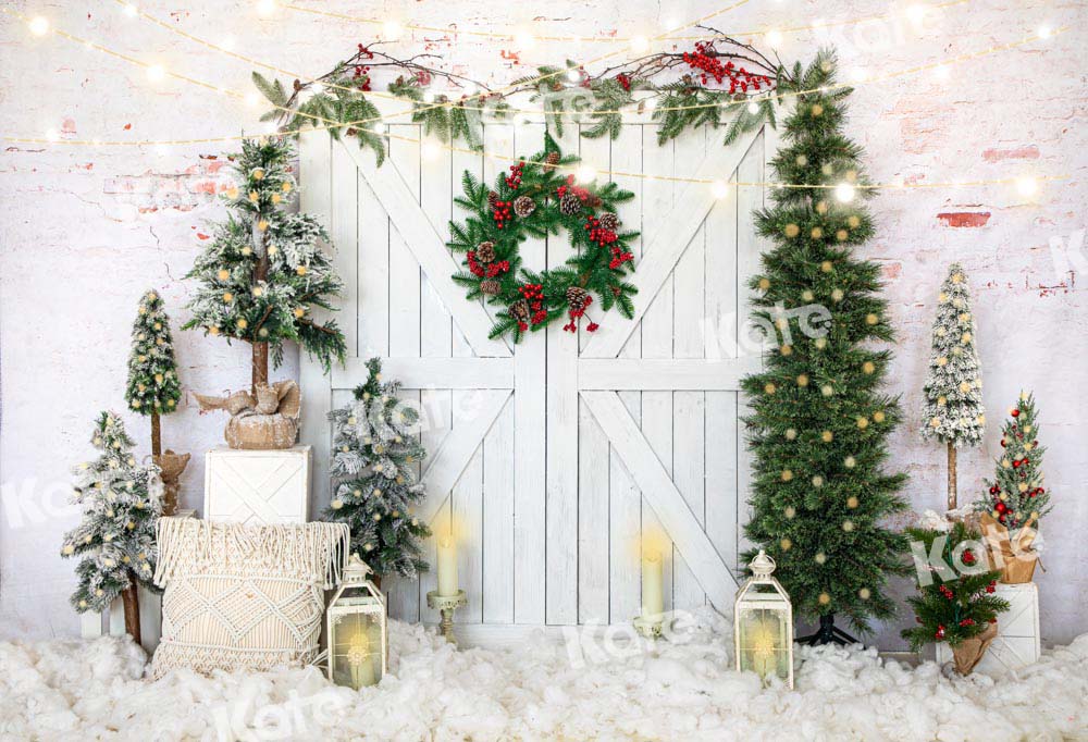 Kate Christmas Tree Backdrop White Barn Door Snow Designed by Emetselch