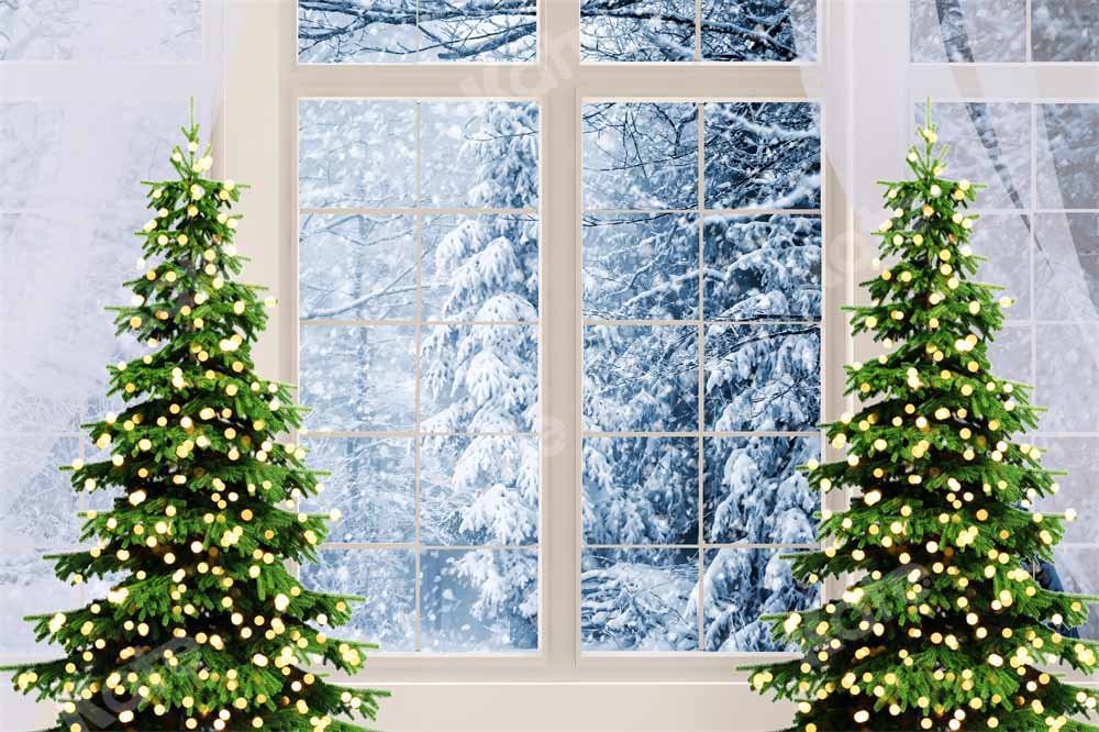 Kate Christmas Window Backdrop Winter Snow Scene Designed by Chain Photography