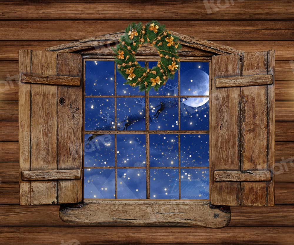 Kate Christmas Window Scene Backdrop Wooden House Designed by Chain Photography