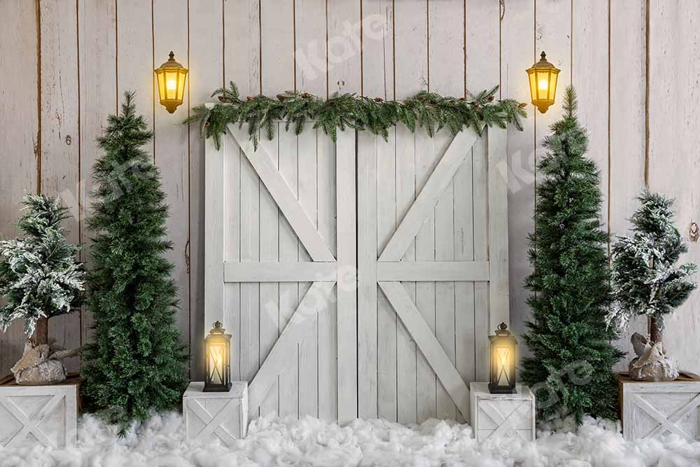 Kate Christmas Wood Grain Backdrop Winter Barn Door Designed by Emetselch
