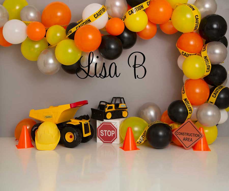 Kate Construction Birthday Balloon Backdrop for Photography Designed by Lisa B