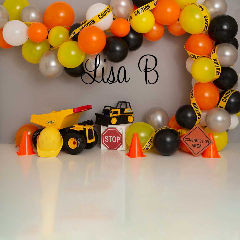 Kate Construction Birthday Balloon Backdrop for Photography Designed by Lisa B