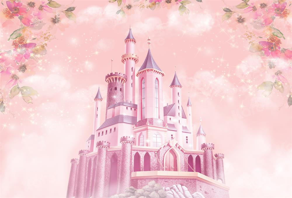 Kate Fairytale Backdrop Pink Castle with Flowers Designed By JS Photography