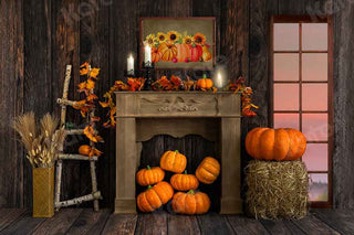 Kate Fall Pumpkin Printed Backdrop Wood Grain Designed by Emetselch