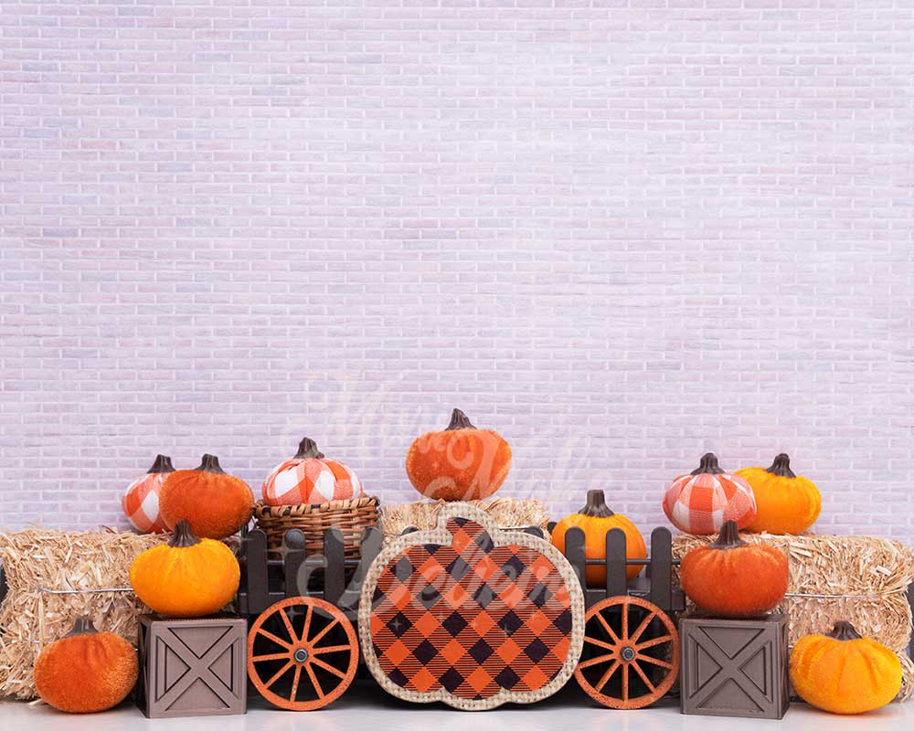 Kate Fall Thanksgiving Backdrop Velvet Pumpkins Designed by Mini MakeBelieve