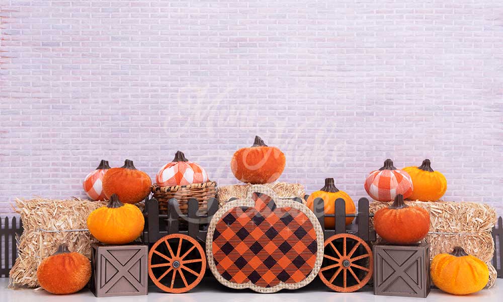 Kate Fall Thanksgiving Backdrop Velvet Pumpkins Designed by Mini MakeBelieve