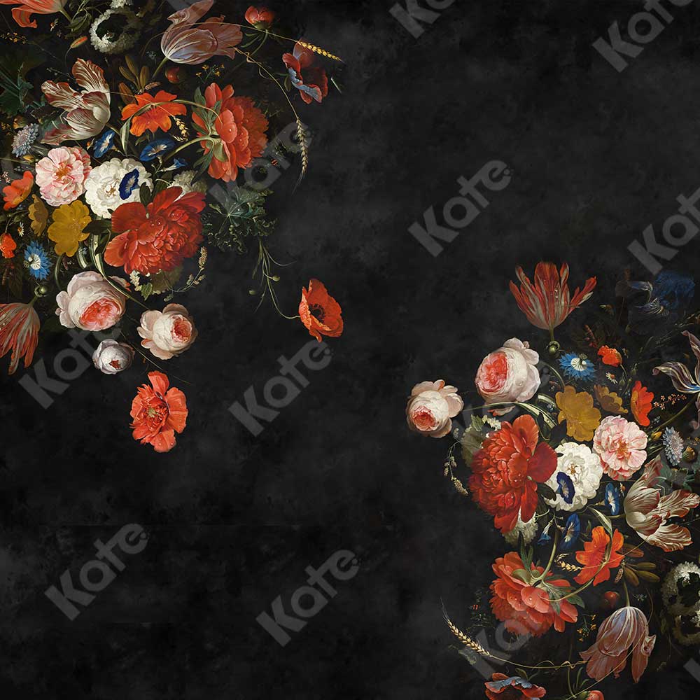 Kate Florals Backdrop Rose Black for Photography