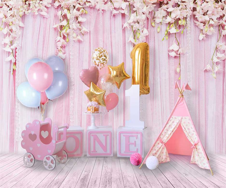 Kate Girl's First Birthday Backdrop Pink Dream for Photography