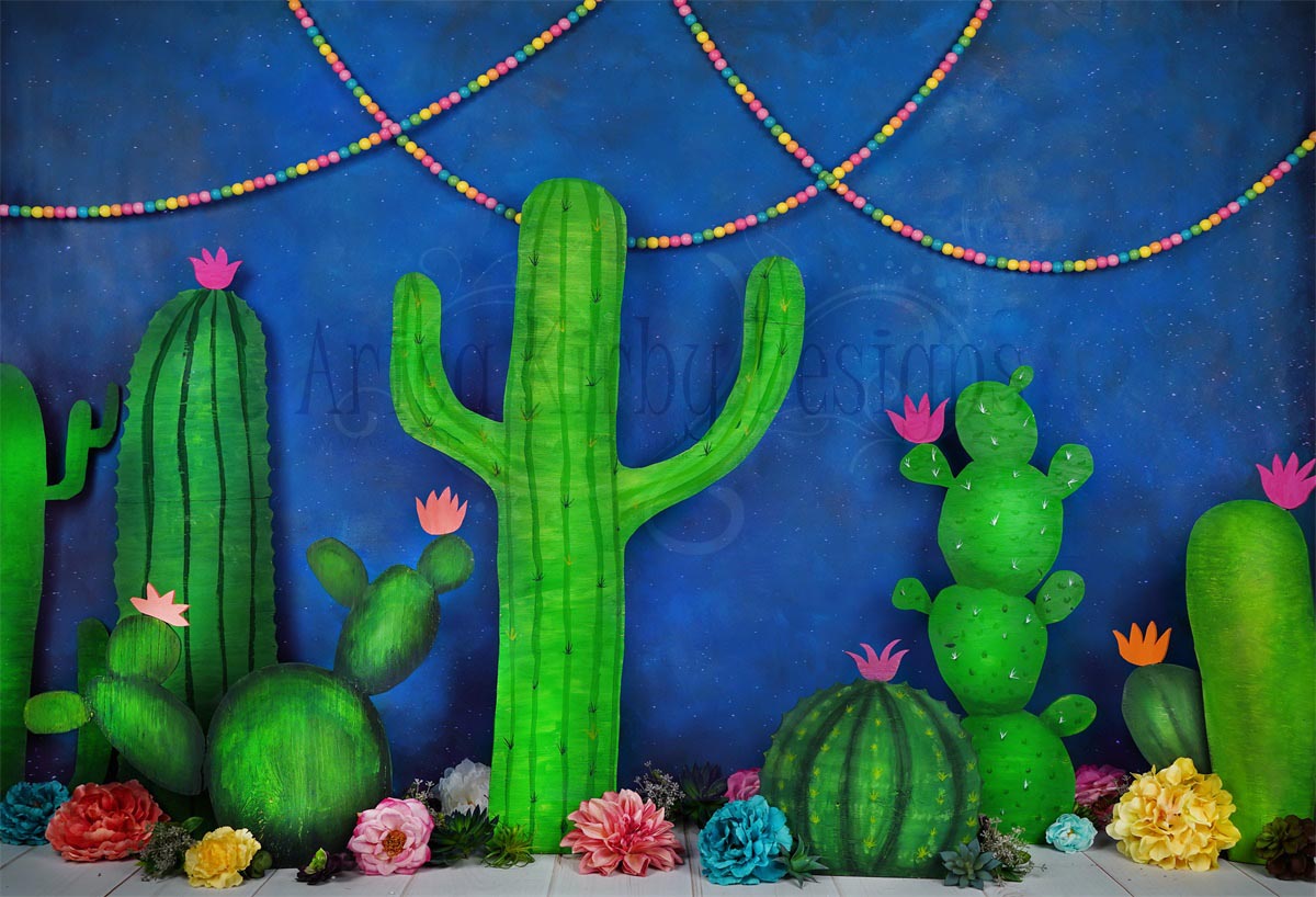 Kate Green Cactus and Florals Children Party Backdrop Designed By Arica Kirby