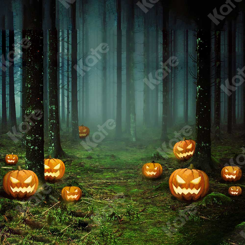 Kate Halloween Backdrop Pumpkins Forest Designed by Chain Photography