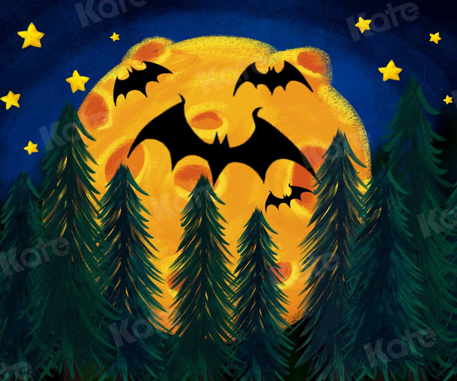 Kate Halloween Backdrop Star Moon Forest Bats Designed by Chain Photography