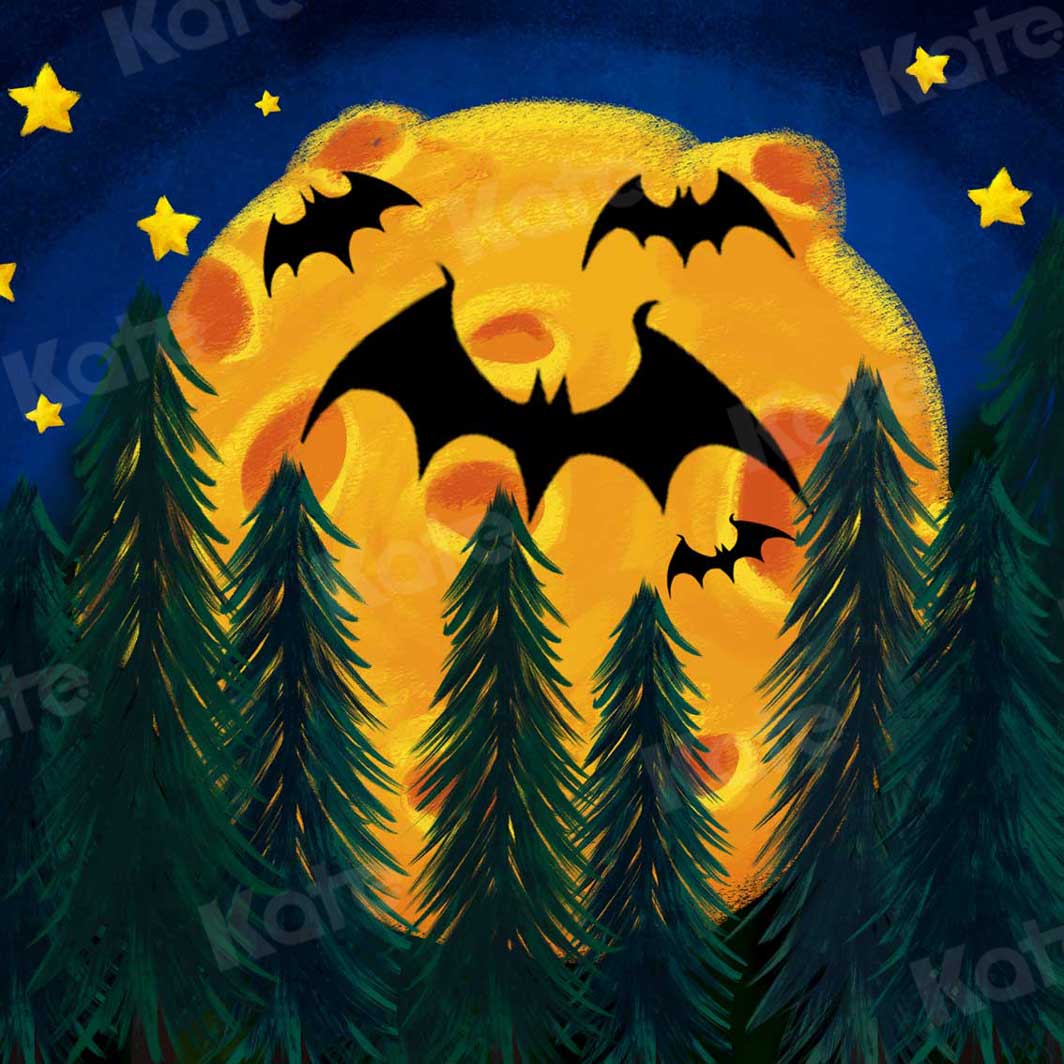 Kate Halloween Backdrop Star Moon Forest Bats Designed by Chain Photography