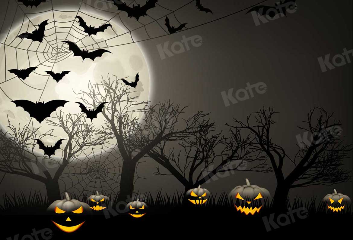 Kate Halloween Moon Gloomy Woods with Bats And Pumpkin Backdrop for Photography - Kate Backdrop