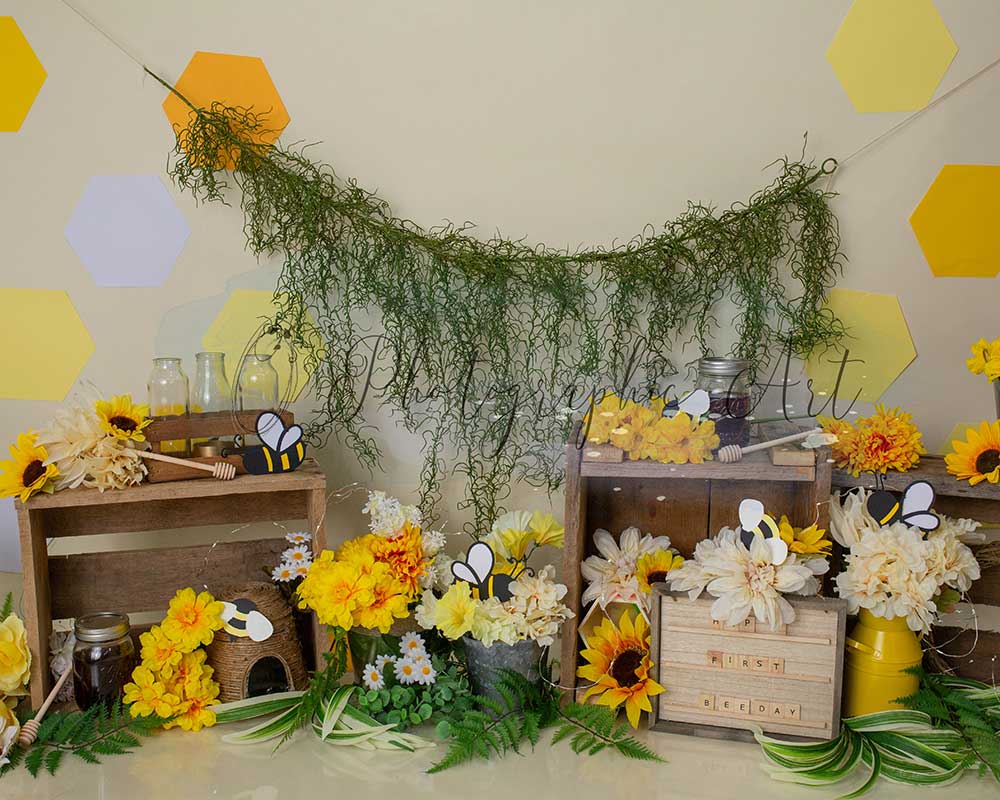 Kate Happy Bee day Backdrop Flowers for Photography Designed by Jenna Onyia