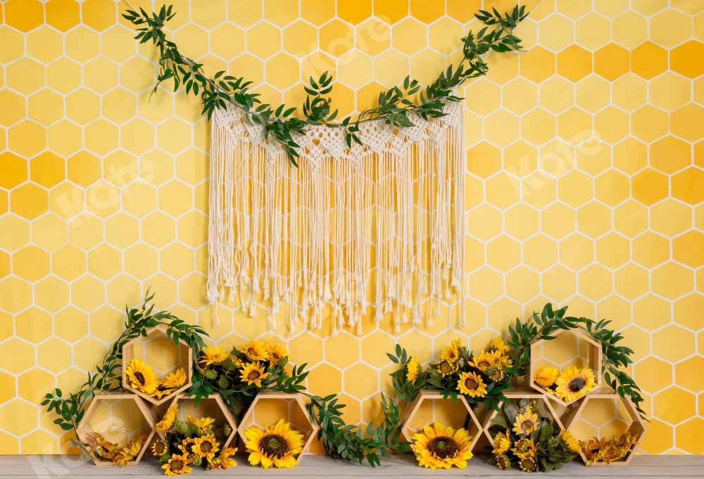 Kate Honeycomb Backdrop Yellow Boho Cake Smash Designed by Emetselch