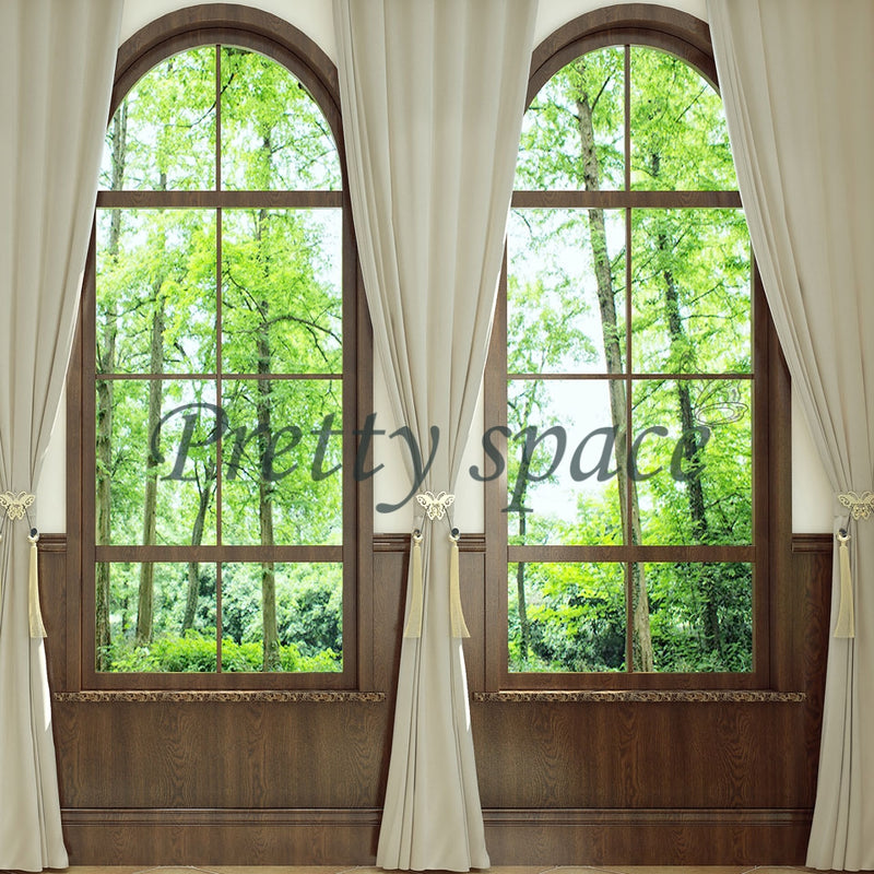Elegant Woodland Window View Backdrop