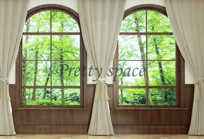 Elegant Woodland Window View Backdrop