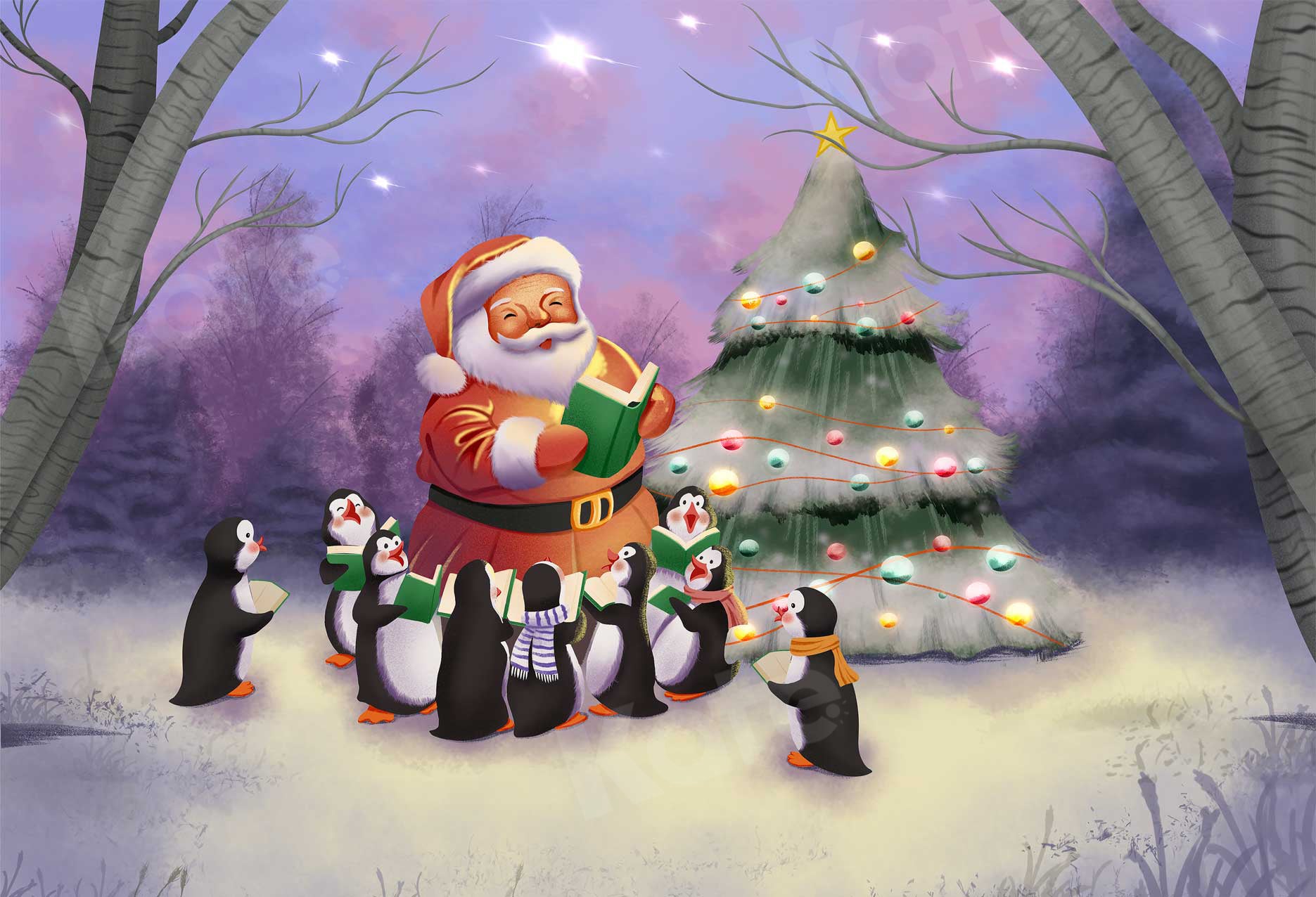 Kate Penguin Christmas Theme Backdrop Winter for Photography