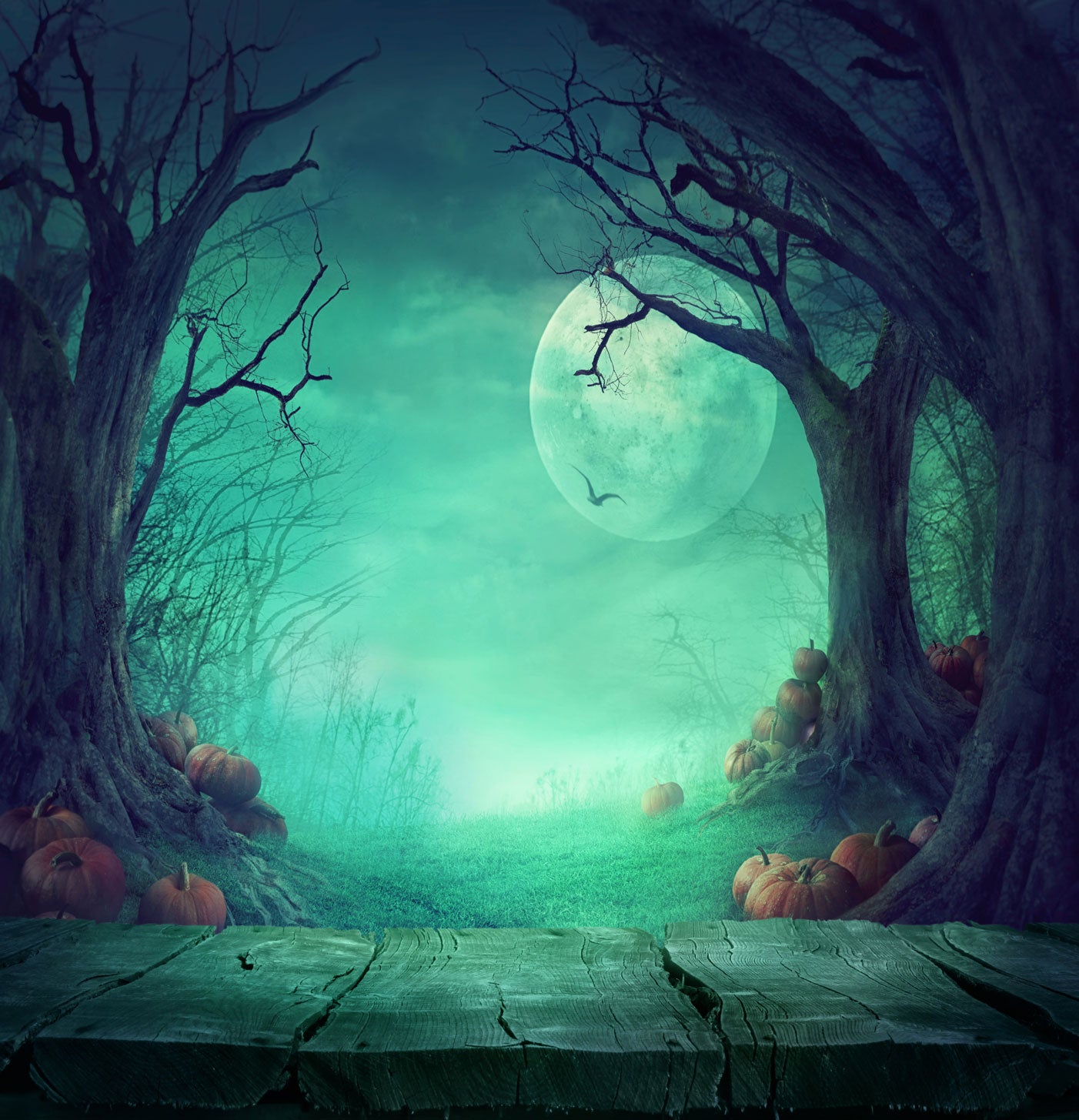 Kate Photography Fantastic Halloween Backdrops Forest Night Moon - Katebackdrop