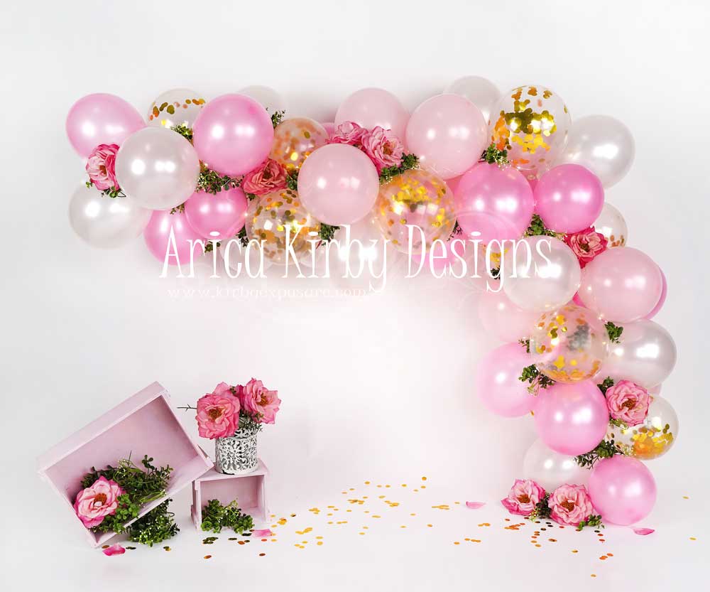 Kate Pink Balloon and Gardenias Birthday Backdrop Designed By Arica Kirby